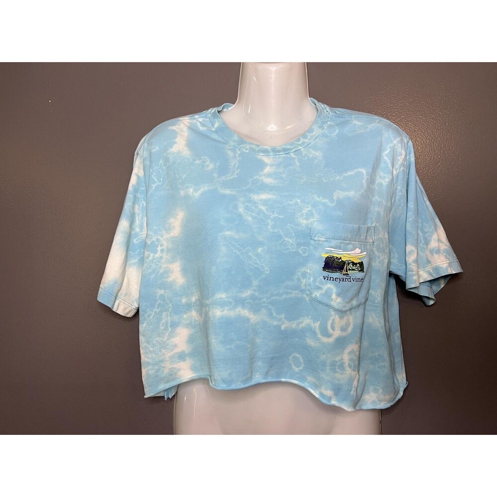Vineyard Vines Shirt Womens XS Blue Sailboat Graphic Pocket Cropped Tee Top
